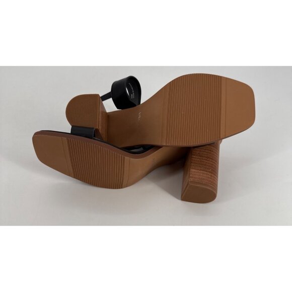 Lisa Vicky Oasis Sandals Black Leather Open Toe With Chunky Wooden Heel 9 New - Picture 8 of 11